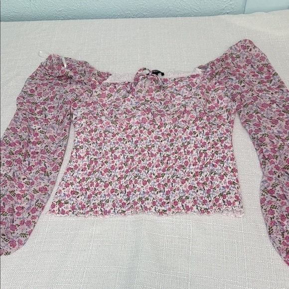 Aqua Tops - Aqua Floral Pink Smocked Blouse
